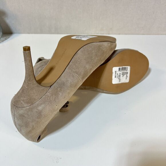Saks Fifth Ave Clara Tan Suede Peep Toe Ankle Wrap Heels Sz. 10 - Picture 6 of 8